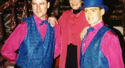 June with Callum and Simon on the set of Gentlemen Prefer Blondes 1996