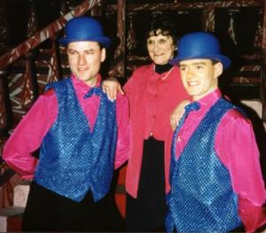 June with Callum and Simon on the set of Gentlemen Prefer Blondes 1996